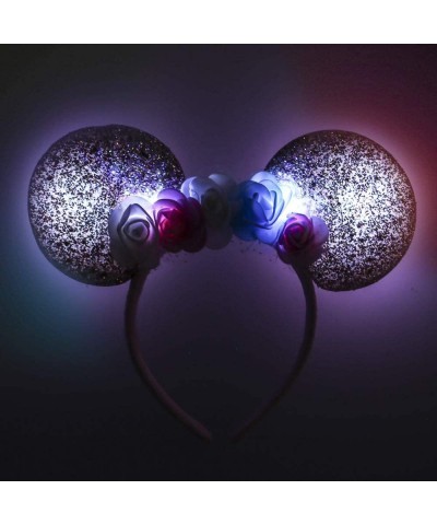 LED Floral Mouse Ears Light Up Head Band Glitter Rose Gold Hair Flower Accessory Costume Headpiece Party Pretend Play Dress U...