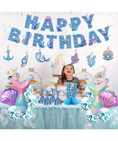 Mermaid Party Decorations Mermaid Birthday Decorations with Happy Birthday Banner/Balloons Photo Prop/Hanging Swirl Decors (B...