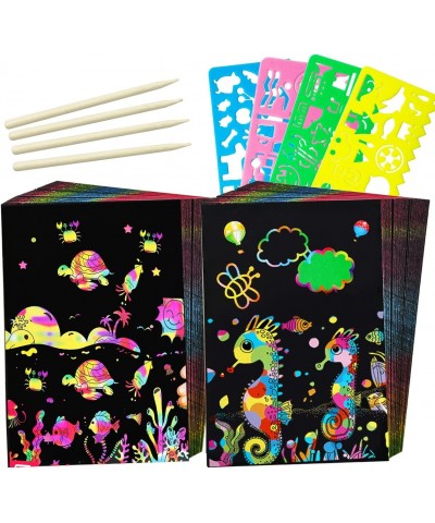 Rainbow Scratch Paper Art Set 59 PCS Black Drawing Paper Off Art Crafts Kits Includes 50 Pcs Scratch Paper 5 Stylus 4 Stencil...