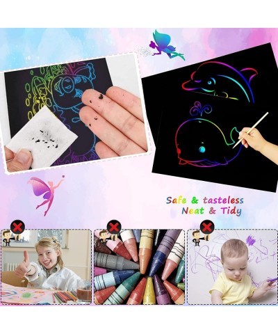 Rainbow Scratch Paper Art Set 59 PCS Black Drawing Paper Off Art Crafts Kits Includes 50 Pcs Scratch Paper 5 Stylus 4 Stencil...