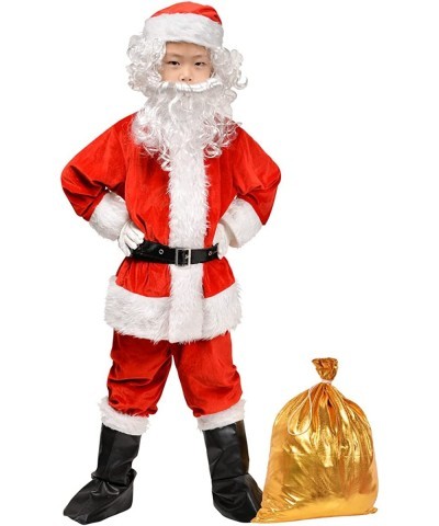 Children’s Santa Suit Costume for kids Red Deluxe Velvet Santa Suit Halloween Christmas Party Cosplay Costome (9PCS) $40.45 K...