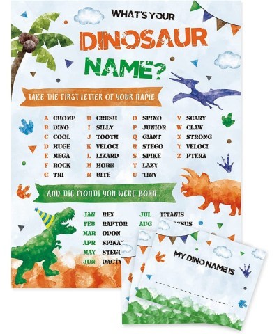 What’s Your Dinosaur Name Game - Watercolor Dinosaur Party Supplies for Boys Kids Birthday Baby Shower Party Game Sign 25 PCS...