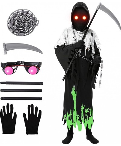 Grim Reaper Costume for boys and Kids Halloween Creepy Phantom Costume with Glowing Red Eyes Scythe Included Luminous Robe $3...