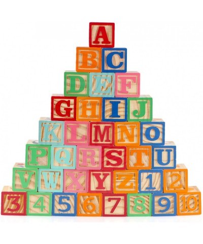 Wooden ABC Toy Building Blocks for Toddlers 1-3 36 PCS Wood Baby Alphabet Number Blocks for Stacking Learning Preschool Educa...