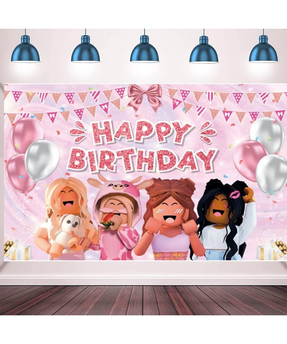 Girl Game Party Birthday Banner Sandbox Game Party Supplies Decorations Pink Girl Robot Blocks Backdrop (6FTx4FT) $27.28 Kids...