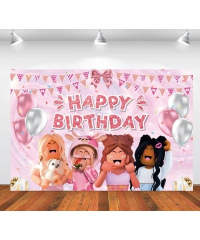 Girl Game Party Birthday Banner Sandbox Game Party Supplies Decorations Pink Girl Robot Blocks Backdrop (6FTx4FT) $27.28 Kids...