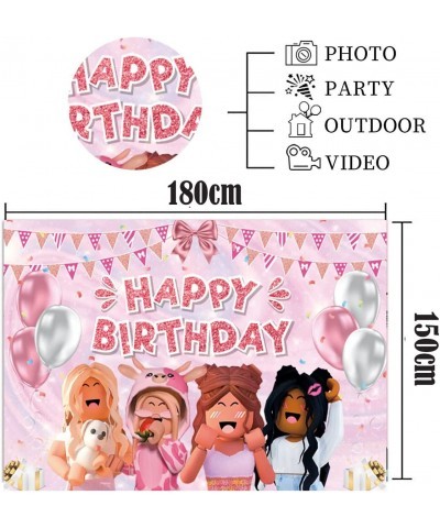 Girl Game Party Birthday Banner Sandbox Game Party Supplies Decorations Pink Girl Robot Blocks Backdrop (6FTx4FT) $27.28 Kids...