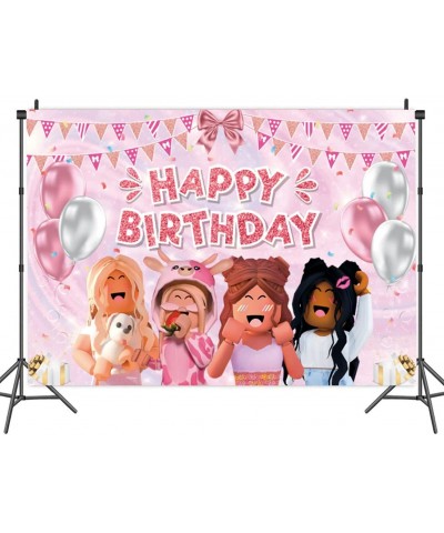 Girl Game Party Birthday Banner Sandbox Game Party Supplies Decorations Pink Girl Robot Blocks Backdrop (6FTx4FT) $27.28 Kids...