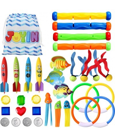 32 Pcs Diving Pool Toys Set with Bonus Storage Bag Includes Diving Rings Diving Sticks Toypedo Bandits Diving Toy Balls Octop...