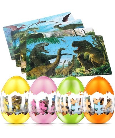 4 Pieces Wooden Puzzles Easter Eggs Puzzles Dinosaur Jigsaw Puzzle Toys Dino Eggs Educational Toys for Teen Dinosaur Party Ch...