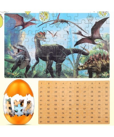 4 Pieces Wooden Puzzles Easter Eggs Puzzles Dinosaur Jigsaw Puzzle Toys Dino Eggs Educational Toys for Teen Dinosaur Party Ch...