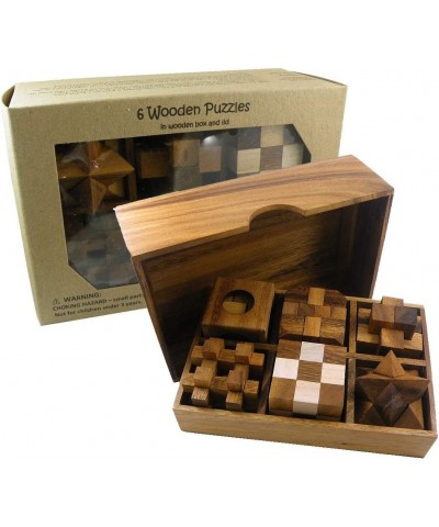 6 Wooden Puzzle Gift Set in A Wood Box - 3D Unique IQ Puzzles $51.37 Brain Teaser Puzzles