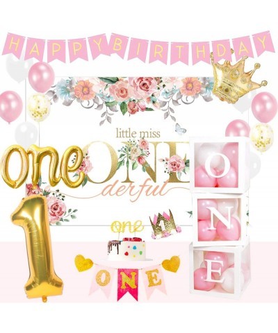 GERPARPY First Birthday Decorations Girl - Baby First One Year Old Girl Party Supplies Include Backdrop Crown Banner High Cha...