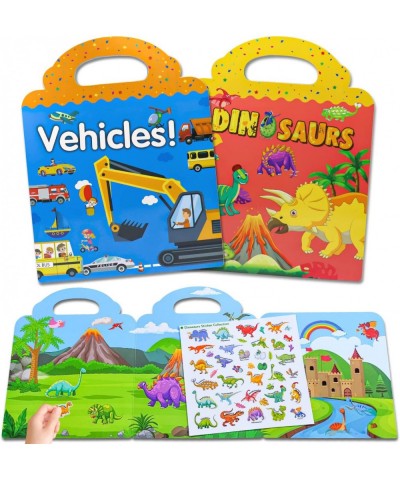 Reusable Sticker Book for Kids 2 Sets Dinosaur and Vehicles Moveable Scenes Activity Sticker Book Waterproof Toddler Sticker ...