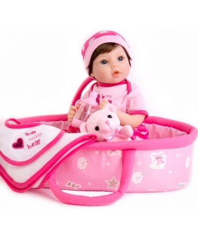 Lifelike Reborn Baby Dolls Pink Bassinet 18 inch Realistic Newborn Girl Doll in Soft Vinly and Weighted Body with 9-Piece Gif...