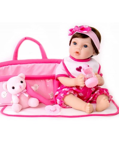 Lifelike Reborn Baby Dolls Pink Bassinet 18 inch Realistic Newborn Girl Doll in Soft Vinly and Weighted Body with 9-Piece Gif...