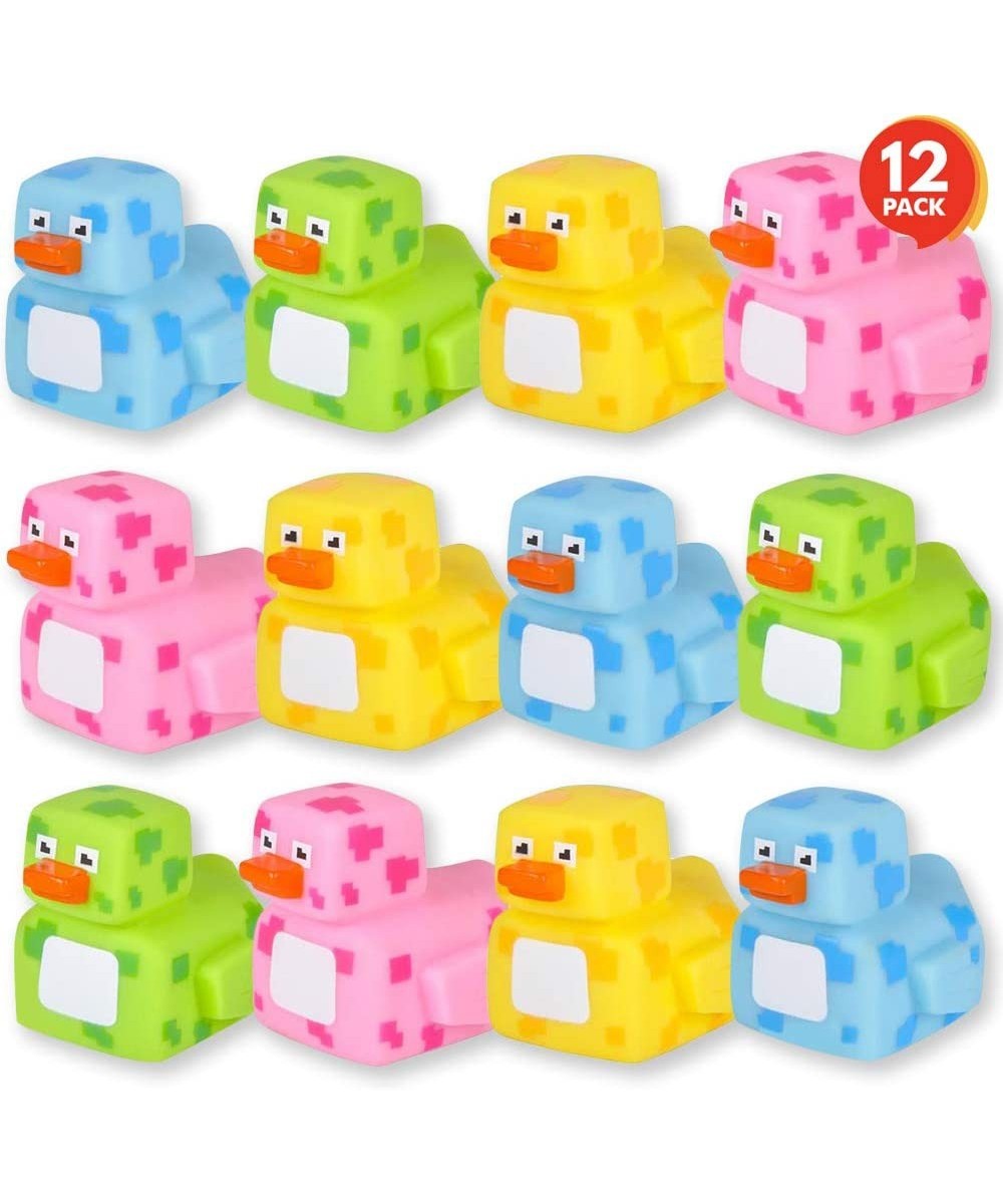 2.25 Inch Pixelated Rubber Duckies Pack of 12 Cute Duck Bath Tub Pool Toys in Assorted Colors Fun Decorations Carnival Suppli...