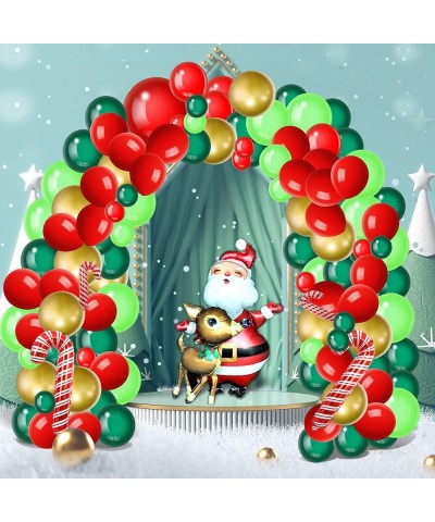 Christmas Balloon Garland Arch Kit with Red Dark Green metallic Gold Lime Green Balloon Santa Claus Balloon Elk Balloon Candy...