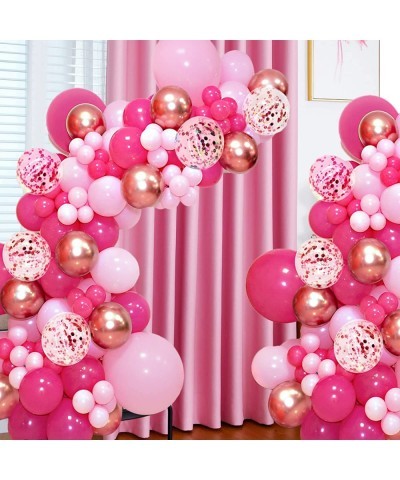 Pink Balloon Garland Arch Kit 142pcs Hot Pink Rose Gold Balloons with Confetti Balloons for Girl's Birthday Bridal Baby Showe...