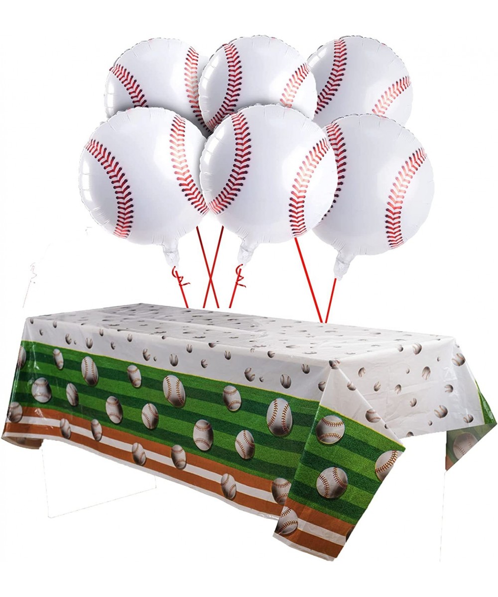 7 PCS Baseball Party Decorations Includes 1 PCS Baseball Tablecloth 6 PCS Baseball Balloons Plastic Disposable Baseball Table...