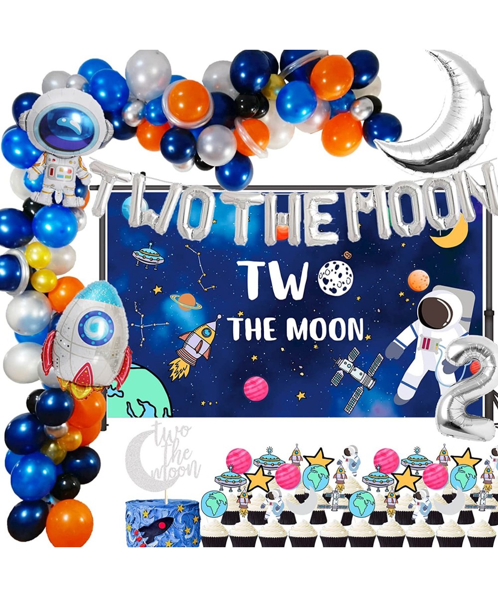 154 PCS Two the Moon 2nd Birthday Party Supplies 5x3 FT Outer Space Photography Backdrop 2 the Moon Balloons Arch Garland Kit...