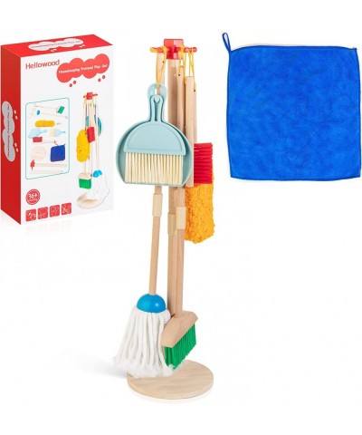 Kids Cleaning Set 8 pcs Housekeeping Pretend Play Set Includes Broom Mop Duster Dustpan Brushes Rag and Organizing Stand Clea...