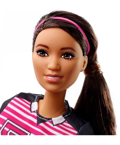 Athlete Doll Brunette Wearing Uniform and Socks with Soccer Ball $55.35 Dolls