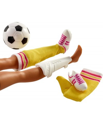 Athlete Doll Brunette Wearing Uniform and Socks with Soccer Ball $55.35 Dolls