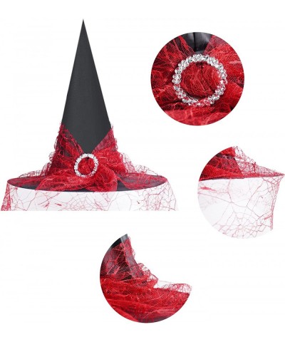 4 pcs Halloween Witch Hat Halloween Vintage Witch Hat See-Through Lace Veils Printed Hats Party Supplies Halloween Costume Ac...