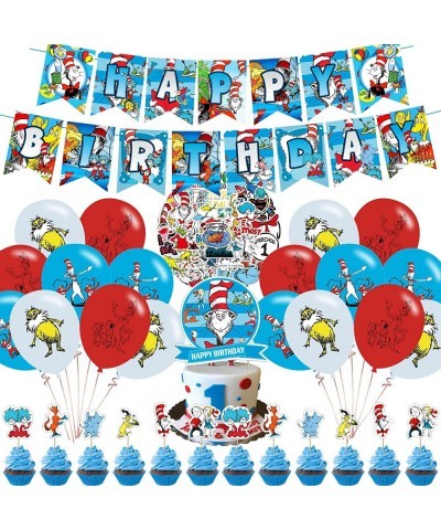 Doctor Seuss Birthday Party Decorations Thing 1 And Thing 2 Party Supplies Set with Happy Birthday Banner Cake topper Cupcake...