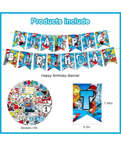 Doctor Seuss Birthday Party Decorations Thing 1 And Thing 2 Party Supplies Set with Happy Birthday Banner Cake topper Cupcake...