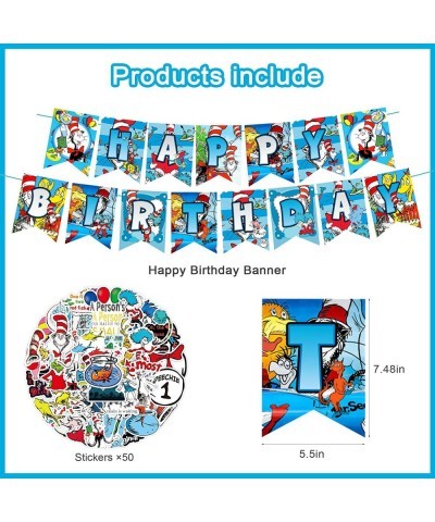 Doctor Seuss Birthday Party Decorations Thing 1 And Thing 2 Party Supplies Set with Happy Birthday Banner Cake topper Cupcake...