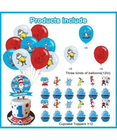 Doctor Seuss Birthday Party Decorations Thing 1 And Thing 2 Party Supplies Set with Happy Birthday Banner Cake topper Cupcake...