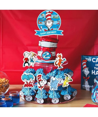 Doctor Seuss Birthday Party Decorations Thing 1 And Thing 2 Party Supplies Set with Happy Birthday Banner Cake topper Cupcake...