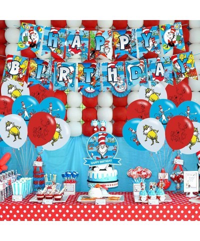 Doctor Seuss Birthday Party Decorations Thing 1 And Thing 2 Party Supplies Set with Happy Birthday Banner Cake topper Cupcake...