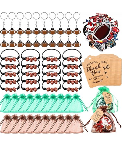 130 Pcs Football Party Favor Set Includes Adjustable Football Charm Bracelets Keychain Thank You Kraft Tags Green Brown Organ...