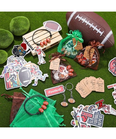 130 Pcs Football Party Favor Set Includes Adjustable Football Charm Bracelets Keychain Thank You Kraft Tags Green Brown Organ...