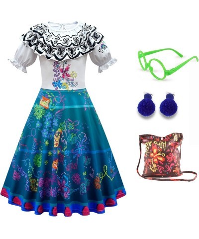 Encanto Mirabel Madrigal Outfit Cosplay Dress For Kids Girls Princess Costume Halloween Dress Up With Bag Glasses Earrings (7...