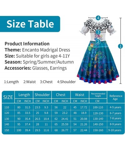 Encanto Mirabel Madrigal Outfit Cosplay Dress For Kids Girls Princess Costume Halloween Dress Up With Bag Glasses Earrings (7...