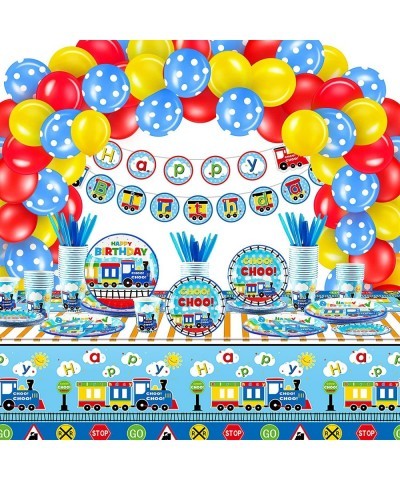 115 Pcs Train Birthday Decorations Transportation Party Supplies Train Paper Plates Car Birthday Banner Bus Party Tableware P...