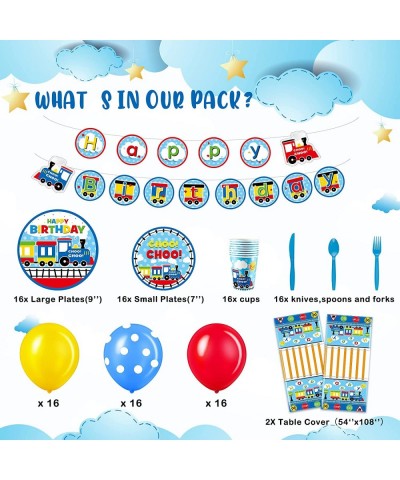 115 Pcs Train Birthday Decorations Transportation Party Supplies Train Paper Plates Car Birthday Banner Bus Party Tableware P...