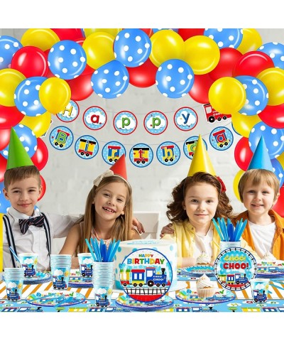 115 Pcs Train Birthday Decorations Transportation Party Supplies Train Paper Plates Car Birthday Banner Bus Party Tableware P...