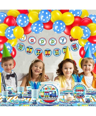 115 Pcs Train Birthday Decorations Transportation Party Supplies Train Paper Plates Car Birthday Banner Bus Party Tableware P...