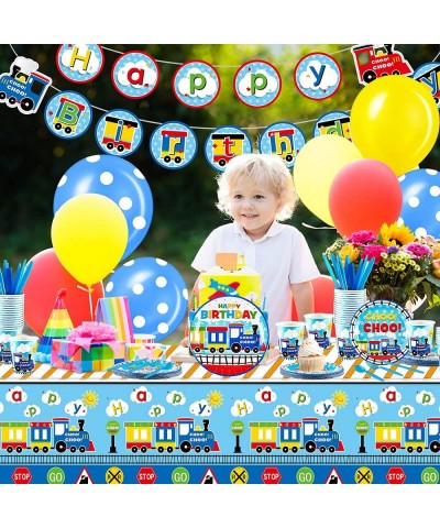 115 Pcs Train Birthday Decorations Transportation Party Supplies Train Paper Plates Car Birthday Banner Bus Party Tableware P...