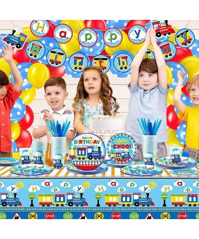 115 Pcs Train Birthday Decorations Transportation Party Supplies Train Paper Plates Car Birthday Banner Bus Party Tableware P...