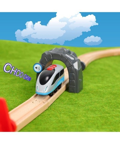 Wooden Train Accessories Battery Operated Locomotive Train Wireless Tech Sound Train with Train Tunnel Bridge 3Pcs Train Toys...