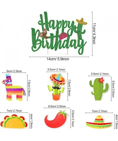 Mexican Theme Birthday Party Decorations Set Fiesta Party Supplies Pre-Strung Happy Birthday Banner Cupcake Cake Toppers Cact...