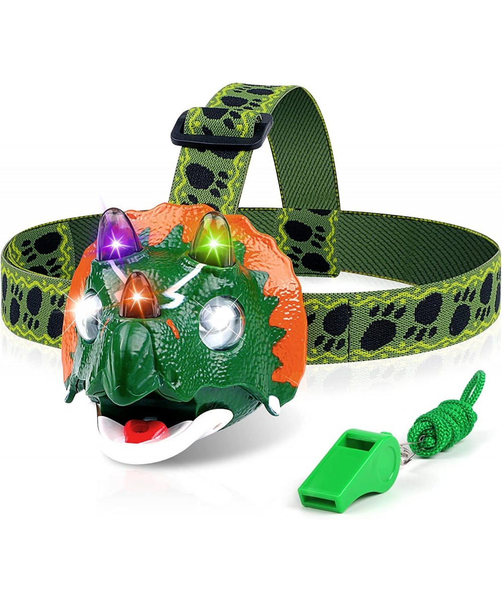 Dinosaur Headlamp with Whistle for Kids Camping Gear - Triceratops Toys Headlight Flashlight for 3 4 5 6 7 8 9 10 Years Old B...