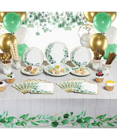 Eucalyptus Party Supplies Sage Greenery Plates and Napkins Green Leaf Tablecloth Balloons Gold Leaf Jungle Theme Boho Party S...