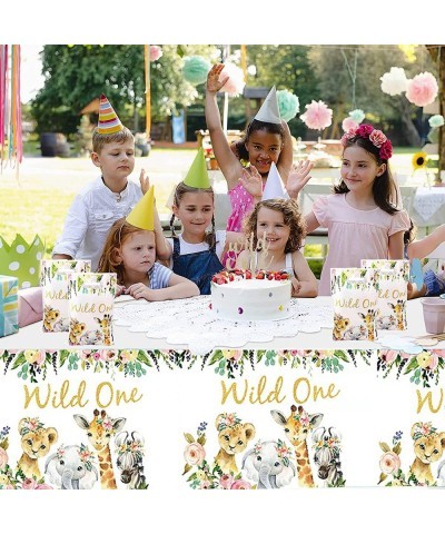 4Pcs Wild One Table Covers Party Supplies Kids First Birthday Disposable Plastic Tablecloth Rose Gold Wild Animal Jungle Them...